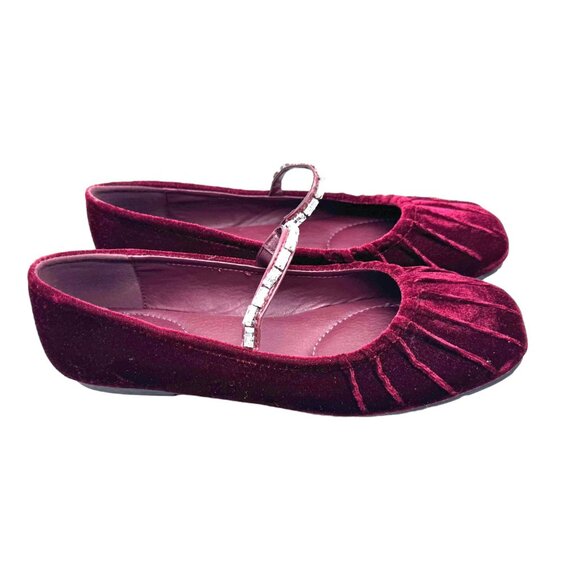 Kenneth Cole Reaction Burgundy Velvet Flats w/ Rhinestone Strap Size 9 NWOB - Picture 7 of 7